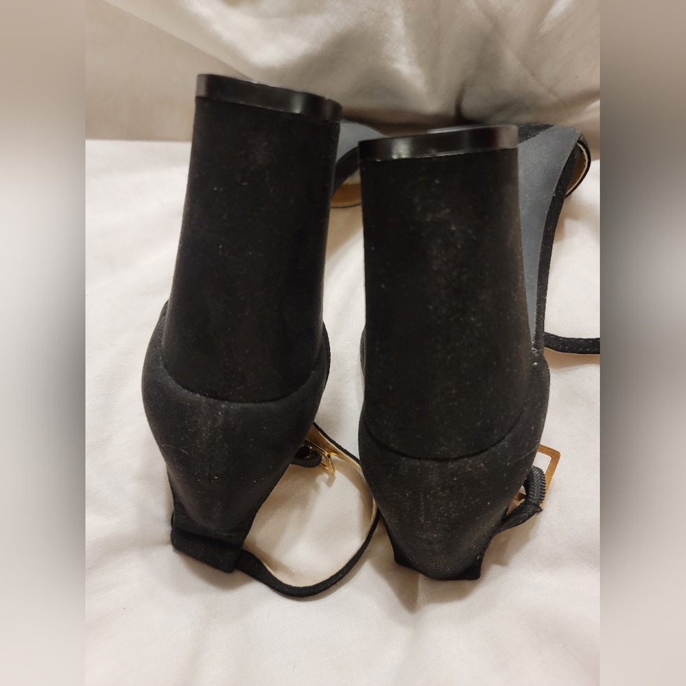 NIB CHUNKY BLOCK HEAL ANKLE STRAP FAUX SUEDE SANDAL SHOE SIZE 8 BLACK - Picture 9 of 12